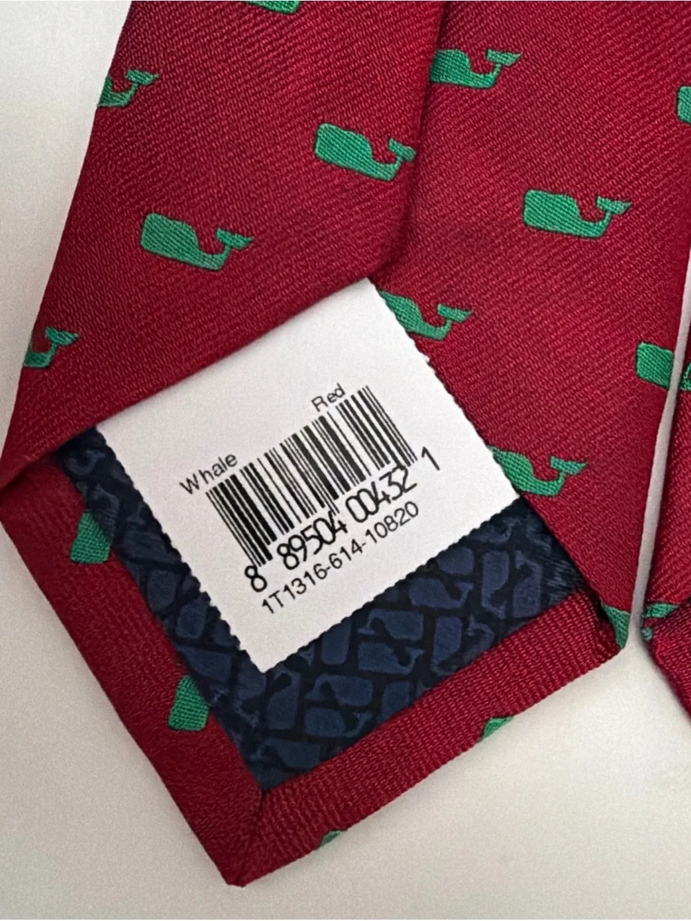 Vineyard Vines Red Silk Tie With Green Whales- NWT
